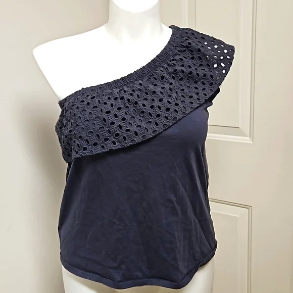 LOFT One Shoulder Eyelet Ruffle Blouse - Picture 1 of 6